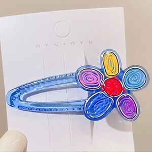 Blue‎ Five Petal Flower Barrettes NEW